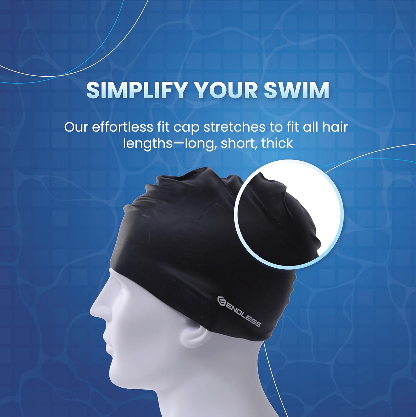 Endless EL1019 Classic, comfortable, simple silicone swimming cap | Black | Fully elastic, waterproof swimming cap for long and short hair with thicker brim | For adults, women and men