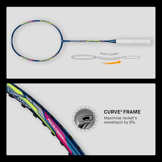 HUNDRED Powertek 2000 PRO Badminton Racket with Full String (Size: Standard, Grip Size: G6) | Stringing | Material: Graphite | For advanced players | Weight: 90 grams | Maximum string tension - 22-24lbs