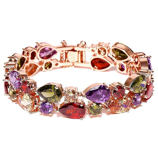 YouBella AAA Schweizer Zirkon-Kristall-Armband | Roségold | Mehrfarbig | Material: Kristall, Messing | Modischer Kunstschmuck | Für Frauen und Mädchen | Langanhaltendes Finish | Geeignet für alle Gelegenheiten