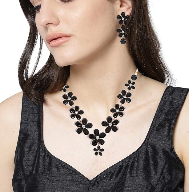 YouBella Fashion Afghani Tribal Schmuckset für Frauen und Mädchen | Set aus Halskette und Ohrringen | Farbe: Schwarz | Vergoldet | Zum Verschenken und zur Hochzeit | Hautfreundlich
