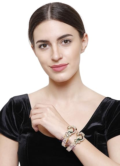 YouBella Traditional Gold-Plated Peacock Bangle Set | Multicolor | Material: Messing | Modischer Modeschmuck | Für Frauen & Mädchen | Langlebiges Design | Geeignet für alle Anlässe