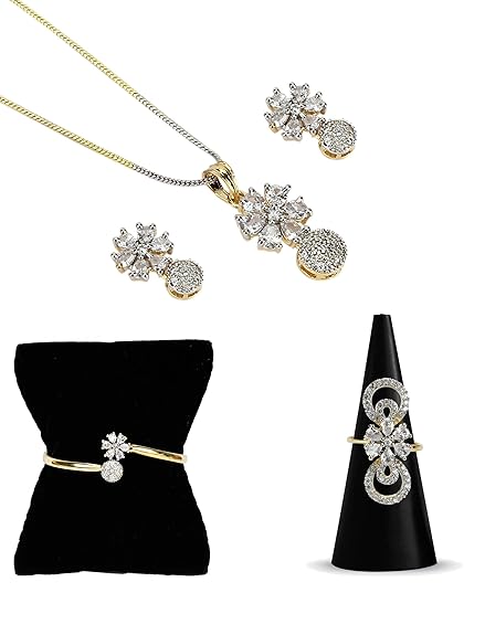 YouBella Crystal Stylish Necklace Jewellery Set | With earrings and bracelet | Gold Plated | Material: Brass | Fashionable art jewelry | For women &amp; girls | Durable design