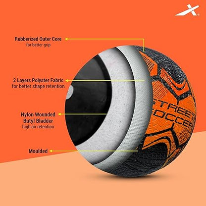 Vector X Street Soccer Fußball | Material- Moulded Rubber | All Surface | High Bounce | High Speed | Rubberized Outer core | High Air Retention Bladder | 32 Panel | Training