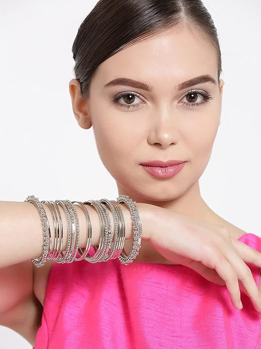 YouBella Afghani Tribal Halskette Schmuckset | Mit Ohrringen und Armreifen | Versilbert | Größe: 2,4 | Material: Messing | Modischer Kunstschmuck | Langanhaltendes Finish | Für Frauen und Mädchen