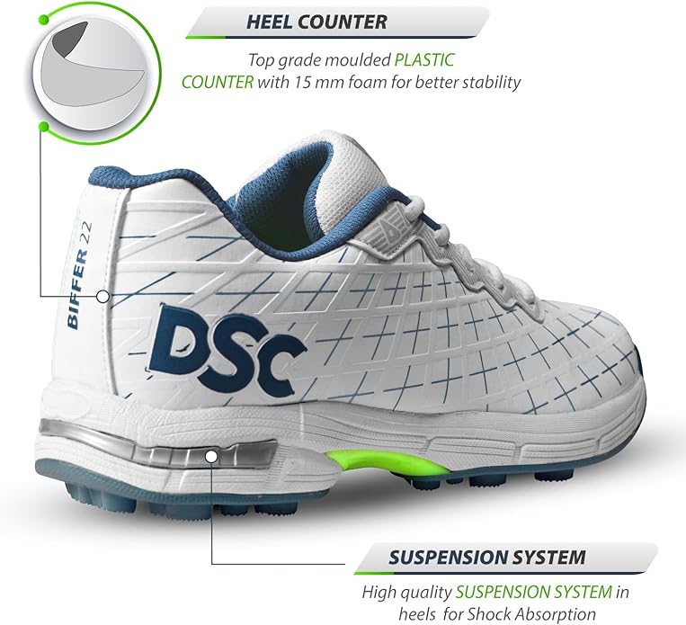 DSC Biffer 22 Cricket-Schuhe | Leichtes Obermaterial | Gummi-Außensohle | TPU-Schaft | Hochwertige EVA-Zwischensohle | Geringere Fußermüdung | Einzigartiger Look