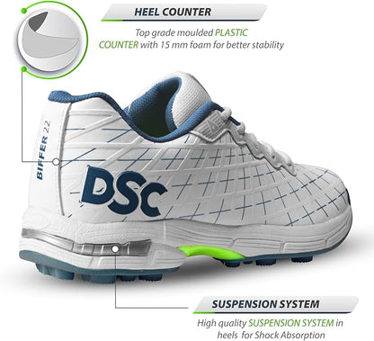 DSC Biffer 22 Cricket-Schuhe | Leichtes Obermaterial | Gummi-Außensohle | TPU-Schaft | Hochwertige EVA-Zwischensohle | Geringere Fußermüdung | Einzigartiger Look