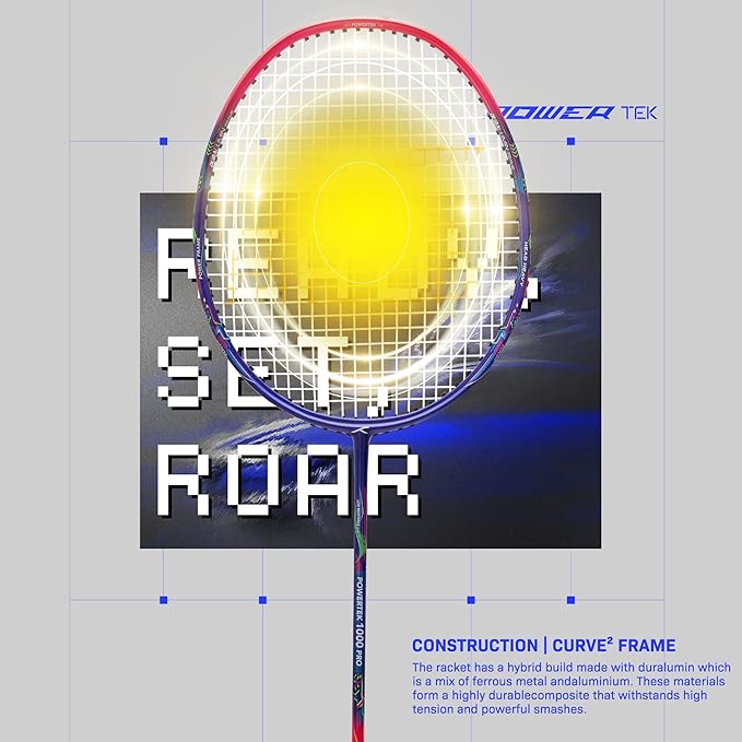 HUNDRED Powertek 1000 PRO Graphit bespannter Badmintonschläger mit kompletter Schlägerhülle | Für fortgeschrittene Spieler | 95 Gramm | Maximale Saitenspannung - 26lbs