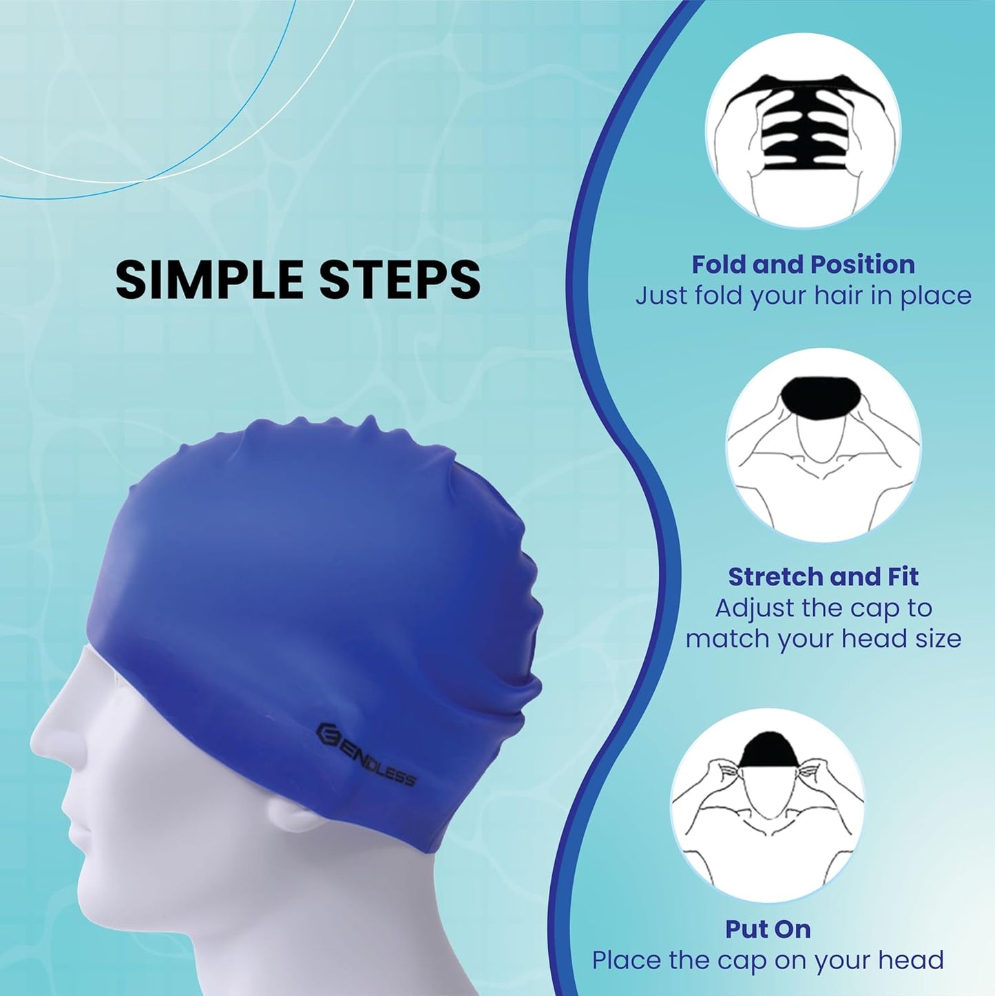 Endless EL1019 Classic, comfortable, simple silicone swimming cap | Black | Fully elastic, waterproof swimming cap for long and short hair with thicker brim | For adults, women and men