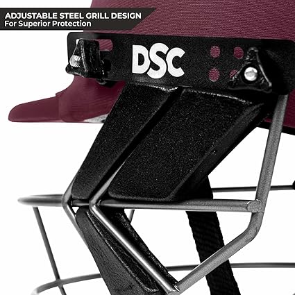 DSC FORT 44 Cricket Helmet | Maroon | Size: Extra Large | For Men &amp; Boys | Steel Mesh | Adjustable Back Support Strap | Removable and Washable Sweatband | Lightweight
