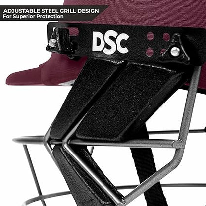 DSC FORT 44 Cricket Helmet | Maroon | Size: Extra Large | For Men &amp; Boys | Steel Mesh | Adjustable Back Support Strap | Removable and Washable Sweatband | Lightweight