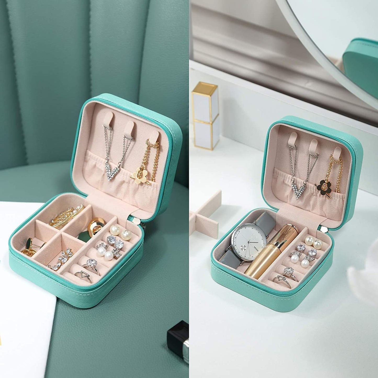 YouBella Jewellery Organiser PU Leder Zip Portable Storage Box Case mit Dividers Container für Ringe, Ohrringe, Halsketten, Home Organizer, Einheitsgröße, Kunstleder