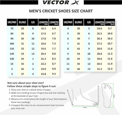 Vector X Blaster-22 Yards Cricket Shoes | Color: White &amp; Green | Size: 4 UK/ 5US/ 38EU | For Men & Boys | Material: Synthetic | High quality rubber outsole with rounded studs