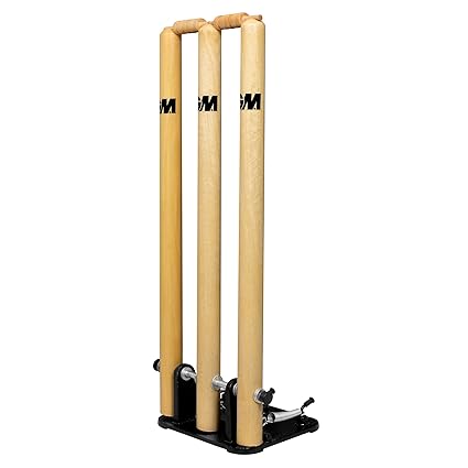 GM Spring Cricket Stumps Set | Farbe: Beige | Größe: Standard | Für Männer & Jungen | Material: Holz | Federbelastete Basis | Tragbar & Bequem