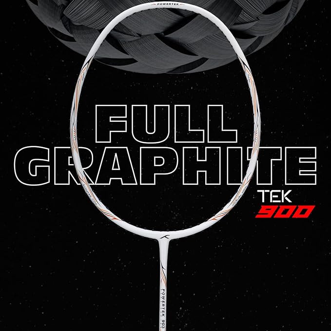 HUNDRED POWERTEK 900 Badmintonschläger mit Hülle (SCHWARZ/ROT, Größe: Standard, Griffgröße: 3 1/4 Zoll ) | Powertek 900 Serie | Besaitung | Material: Full Graphite | Für Fortgeschrittene Spieler | Gewicht: 84 Gramm | Maximale Saitenspannung - 26lbs