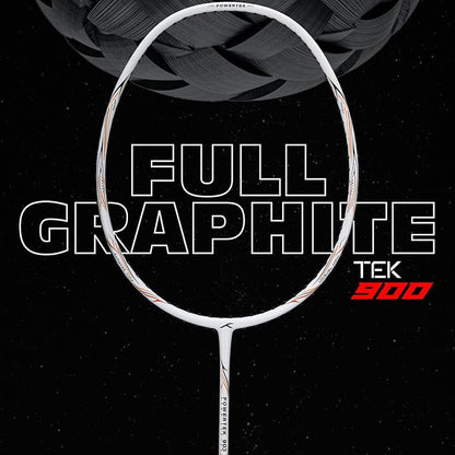 HUNDRED POWERTEK 900 Badmintonschläger mit Hülle (SCHWARZ/ROT, Größe: Standard, Griffgröße: 3 1/4 Zoll ) | Powertek 900 Serie | Besaitung | Material: Full Graphite | Für Fortgeschrittene Spieler | Gewicht: 84 Gramm | Maximale Saitenspannung - 26lbs