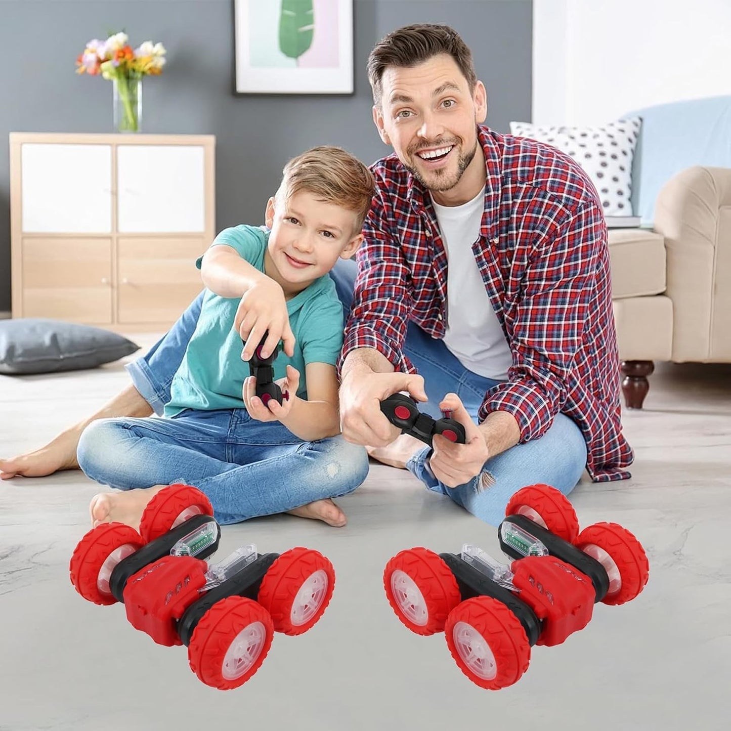 FUNFY 4WD High-Speed RC Butterfly Stunt Toy Car | Assorted | With 360° Flat and V-shaped rotation, double-sided drive | Non-slip, shock-resistant tires | Displays various messages for children