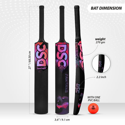 DSC Panther Cricket Set (1 Plastic Bat + 4 Plastic Stumps + 2 Base + 2 Bails + 1 PVC Ball) | Color: Black | Material: Plastic | Ideal for Tennis and Gully/Lawn Cricket | For Children