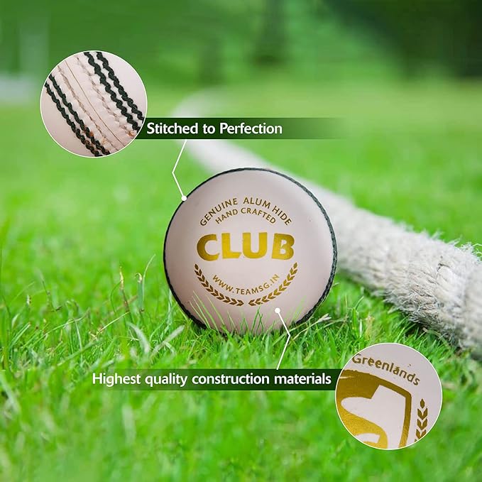 SG Club Cricketbälle (Packungsgröße: 1 Stück) | Farbe: Weiß | Wasserfester Lederball | Geeignet für Übungsspiele | Turnierspiel | Hochwertiger Kork