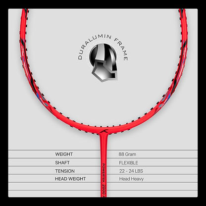 HUNDRED Powertek 2000 PRO Badminton Racket with Full String (Size: Standard, Grip Size: G6) | Stringing | Material: Graphite | For advanced players | Weight: 90 grams | Maximum string tension - 22-24lbs