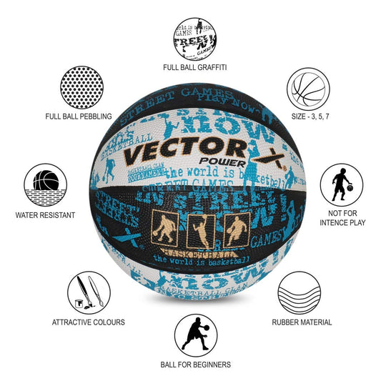 Vector X Power Basketball | für Männer und Jungen | Material: Gummi | Wasserbeständiger Ball | Befeuchten Sie die Nadel vor dem Einsetzen