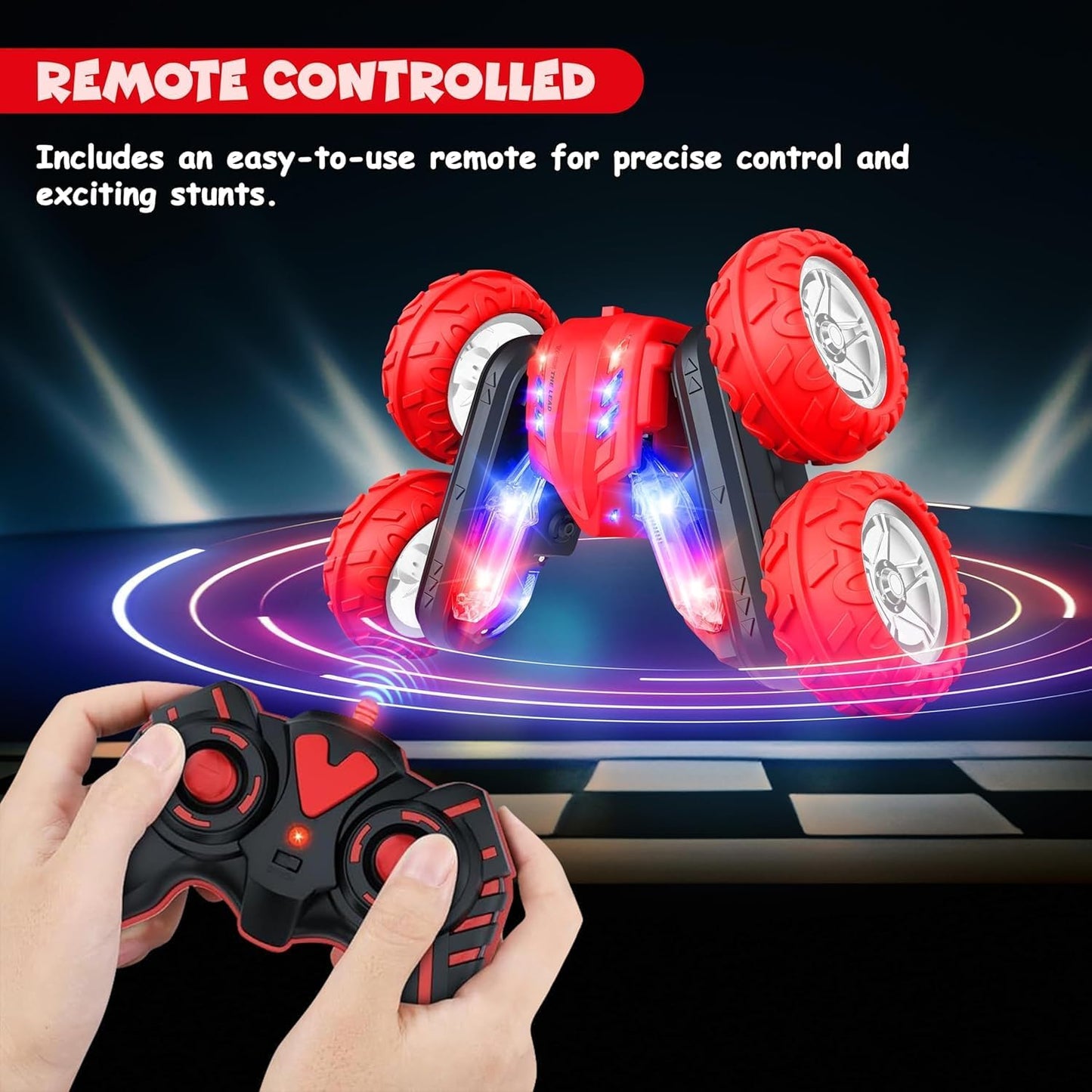 FUNFY 4WD High-Speed RC Butterfly Stunt Toy Car | Assorted | With 360° Flat and V-shaped rotation, double-sided drive | Non-slip, shock-resistant tires | Displays various messages for children