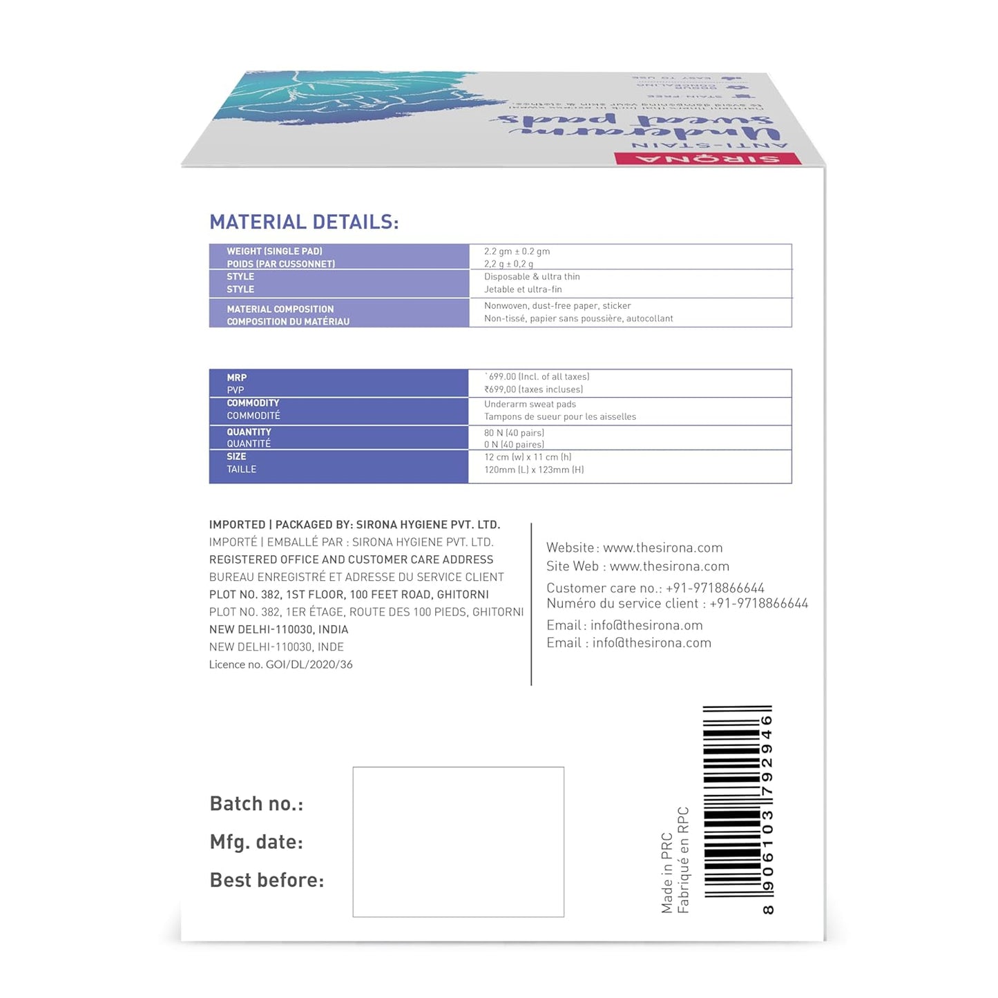 Sirona Einweg-Achselpads, Antitranspirant Absorbent Geruch Blocker Pads Achsel Kleid Shields, kämpft Hyperhidrose (80 Pads)