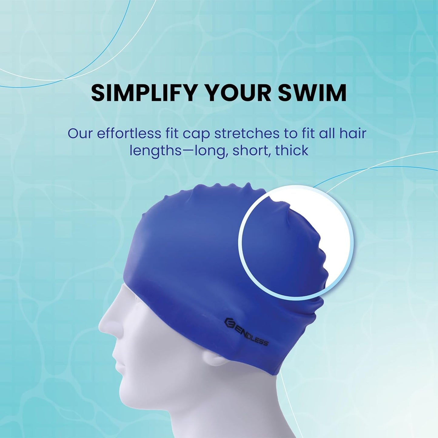 Endless EL1019 Klassische, bequeme, schlichte Badekappe aus Silikon | Schwarz | Vollelastische, wasserdichte Badekappe für langes und kurzes Haar mit dickerem Rand | Für Erwachsene, Frauen und Männer