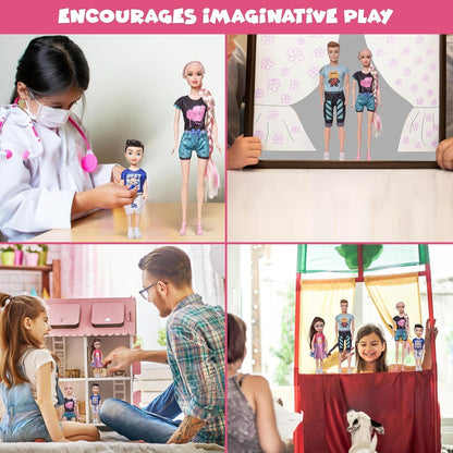 FUNFY Puppenset für Eltern und Kinder | Mehrfarbig | Die Elternpuppen haben einen 28 cm großen Körper aus massivem Kunststoff | Bietet eine komplette Familie – Vater, Mutter, Junge und Mädchen für fantasievolles Spielen | für Mädchen