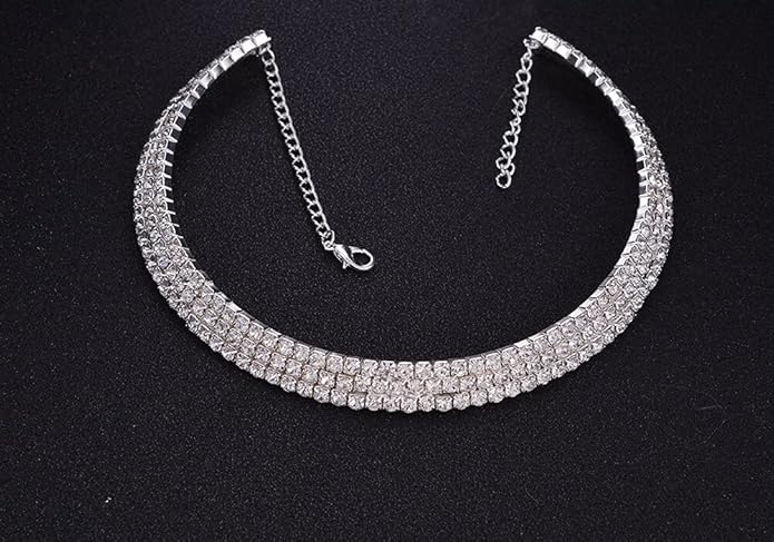 YouBella Crystal Rhinestone 3 Layers Necklace | Silver | Material: Crystal and Brass | Fashionable Jewelry | For Women &amp; Girls | Durable Design