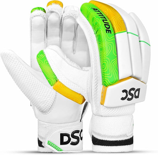 DSC Intense Attitude Cricket Batting Gloves | Color: Multicolor | Material: PU leather | for right-handed Batman | Lightweight | Reinforced protection in the two index fingers