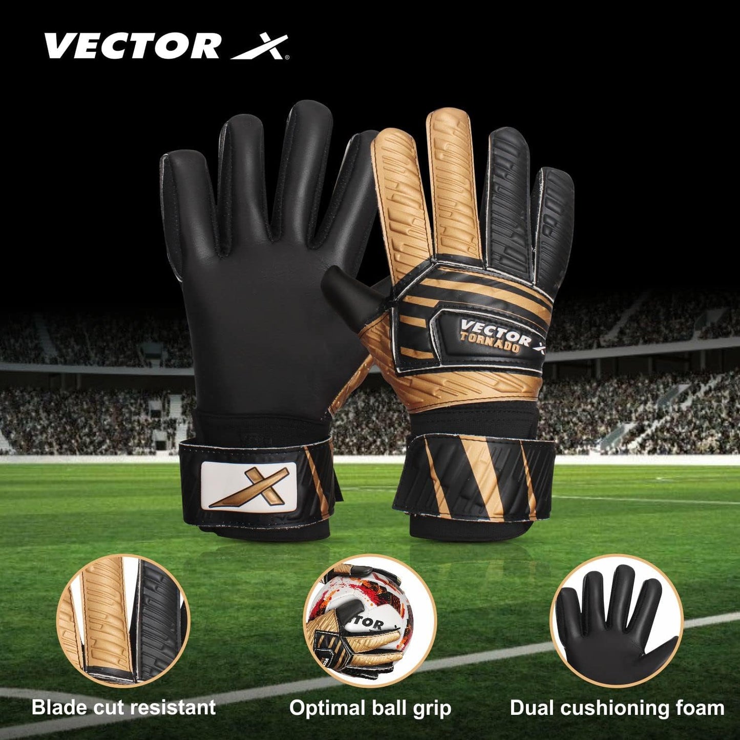 Vector X Tornado Goal Keeper Gloves | für Mehrzweckgebrauch Starker Griff für die härtesten Saves | mit Finger Spines, um herrlichen Schutz und Komfort zu geben | Finger Saver | Multicolor