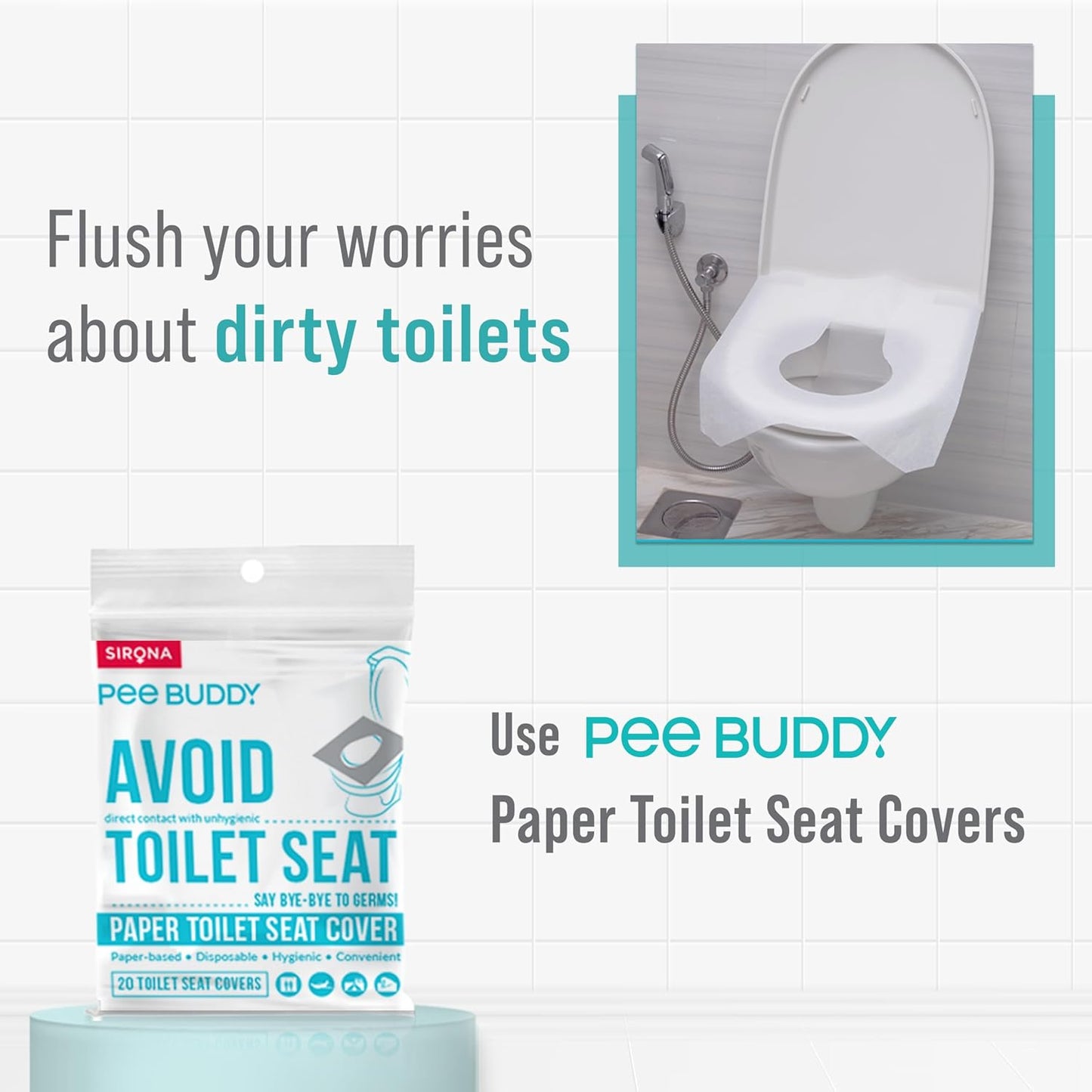 PEE BUDDY Wegwerfpapier Toilettensitzbezüge | Kein direkter Kontakt mit Unhygieneic Sitzen | Leicht zu entsorgen | Natur Freundlich | Muss für Frauen haben