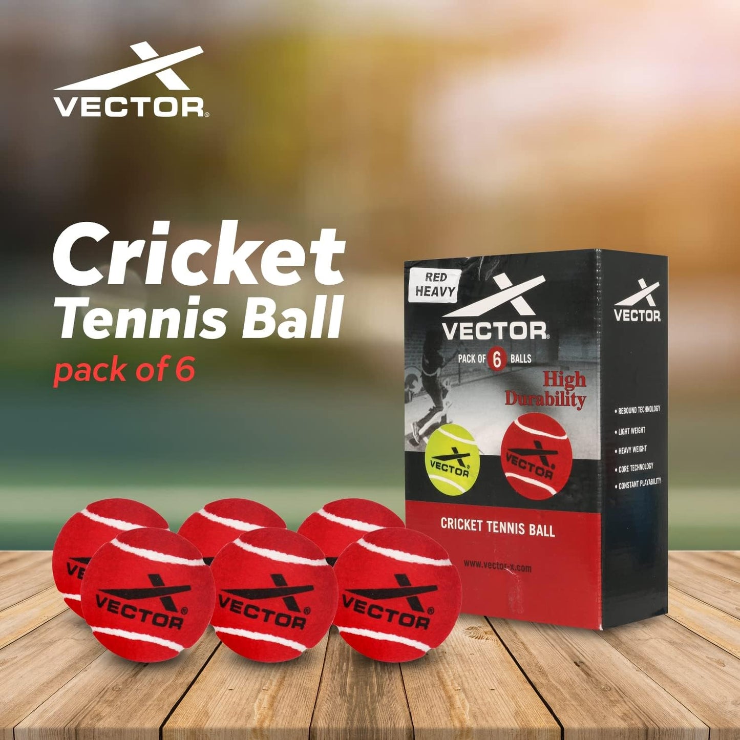 Vector X Schwerer Cricket-Tennisball (6 Stück ) – Obermaterial: Gummi, Standardgröße