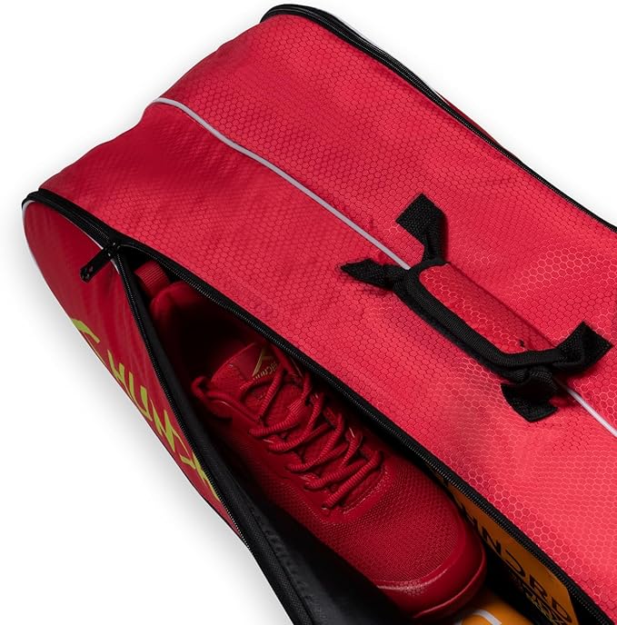 HUNDRED debut Badminton- und Tennisschlägertasche | Material: Polyester | Doppelfach mit Seitentasche | Einfacher Tragegriff | Gepolsterte Rückentragegurte | Reißverschlusstasche vorne