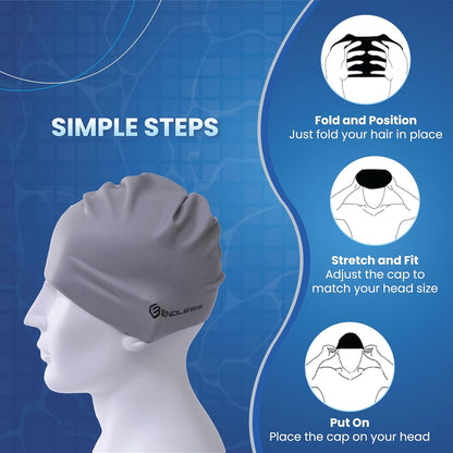 Endless EL1019 Klassische, bequeme, schlichte Badekappe aus Silikon | Schwarz | Vollelastische, wasserdichte Badekappe für langes und kurzes Haar mit dickerem Rand | Für Erwachsene, Frauen und Männer