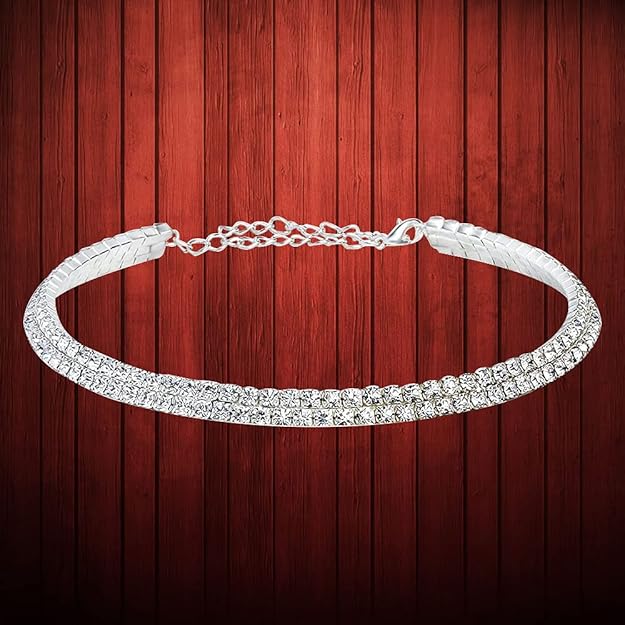 YouBella Fashion Strass Halskette | Farbe: Silber | Für Frauen und Mädchen | Material: Messing | Kristallschmuck | Perfekt für alle Gelegenheiten | Am besten zum Verschenken | Hautfreundlich | Nicht allergisch