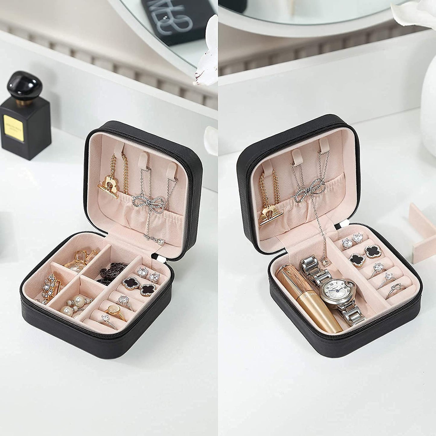 YouBella Jewellery Organiser PU Leder Zip Portable Storage Box Case mit Dividers Container für Ringe, Ohrringe, Halsketten, Home Organizer, Einheitsgröße, Kunstleder