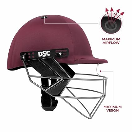 DSC FORT 44 Cricket Helmet | Maroon | Size: Extra Large | For Men &amp; Boys | Steel Mesh | Adjustable Back Support Strap | Removable and Washable Sweatband | Lightweight