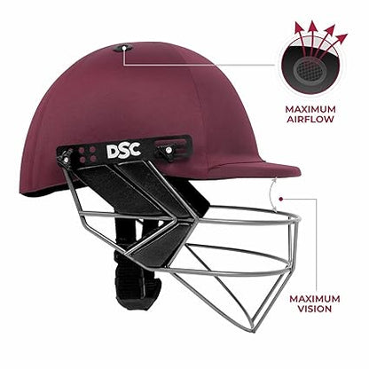 DSC FORT 44 Cricket Helmet | Maroon | Size: Extra Large | For Men &amp; Boys | Steel Mesh | Adjustable Back Support Strap | Removable and Washable Sweatband | Lightweight