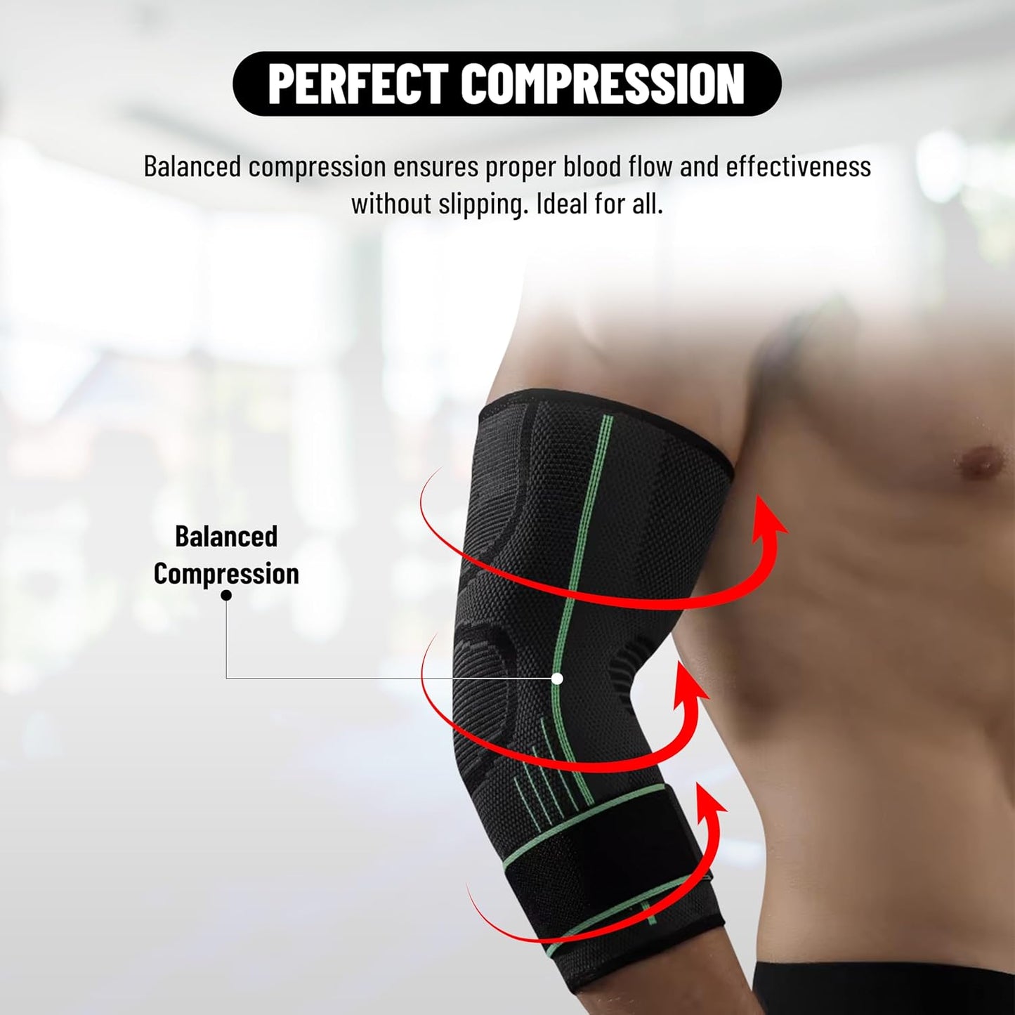 Endless Elbow Brace Compression Sleeve with Adjustable Velcro Strap( Pair ) | Perfekt für Gym, Workout, Tennis, Badminton und Running für Männer und Frauen | Farbe: Schwarz | Größe: Verstellbar | Material: Neopren