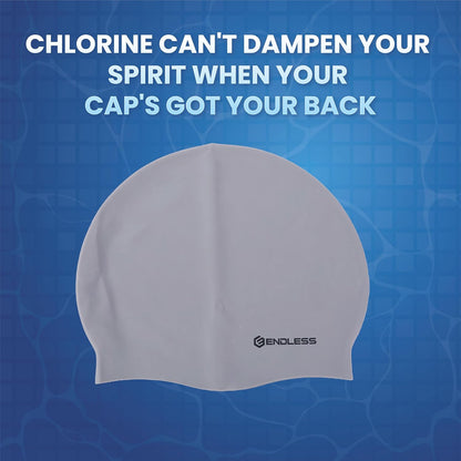 Endless EL1019 Klassische, bequeme, schlichte Badekappe aus Silikon | Schwarz | Vollelastische, wasserdichte Badekappe für langes und kurzes Haar mit dickerem Rand | Für Erwachsene, Frauen und Männer