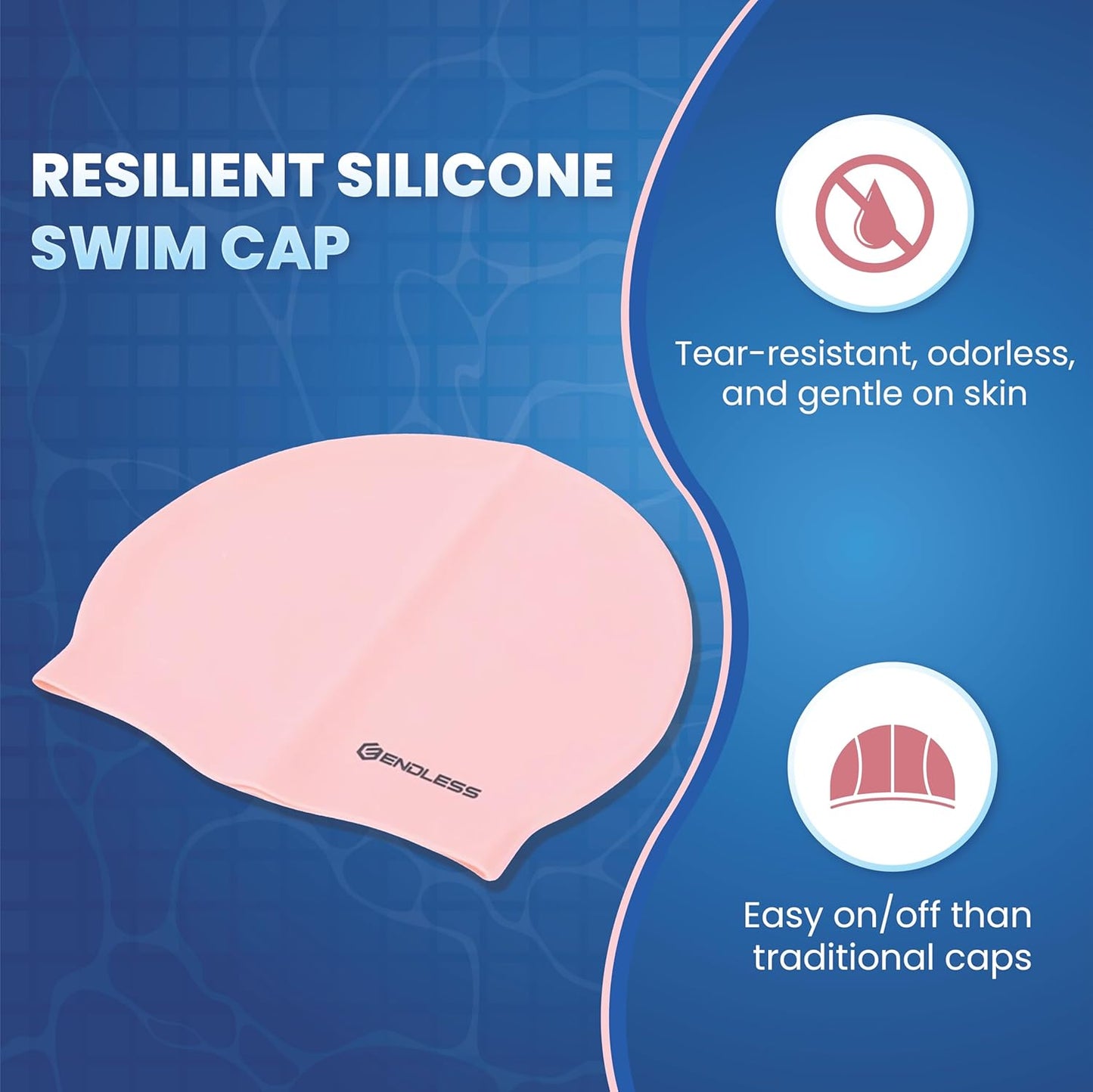 Endless EL1019 Klassische, bequeme, schlichte Badekappe aus Silikon | Schwarz | Vollelastische, wasserdichte Badekappe für langes und kurzes Haar mit dickerem Rand | Für Erwachsene, Frauen und Männer