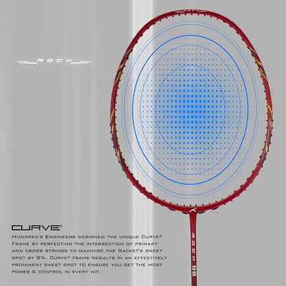 HUNDRED ROCK 88 Carbon Fibre Strung Badminton Racket mit Full Racket Cover | For Intermediate Players | 78 Gramm | Maximum String Tension - 32lbs