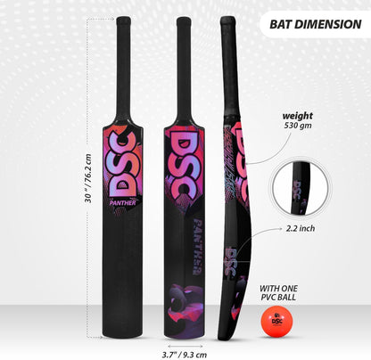 DSC Panther Cricket Set (1 Plastic Bat + 4 Plastic Stumps + 2 Base + 2 Bails + 1 PVC Ball) | Color: Black | Material: Plastic | Ideal for Tennis and Gully/Lawn Cricket | For Children