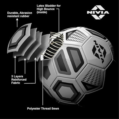 Nivia Black and White Football/Rubberized Stitched Football/32 Panel/Suitable for Hard Ground without Grass/Training Football/For Men/Women/Size - 5 (Black/White)