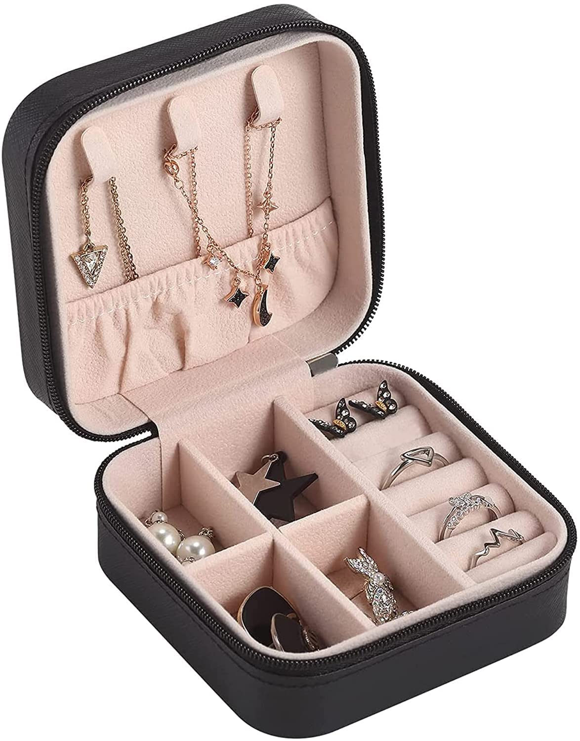 YouBella Jewellery Organiser PU Leder Zip Portable Storage Box Case mit Dividers Container für Ringe, Ohrringe, Halsketten, Home Organizer, Einheitsgröße, Kunstleder