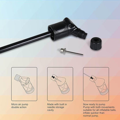 Nivia Double Action Ball Pump (Black) | with needle air pump for sports football, volleyball, basketball, rugby, soccer, and other inflatable balls | Stainless steel pin air pump