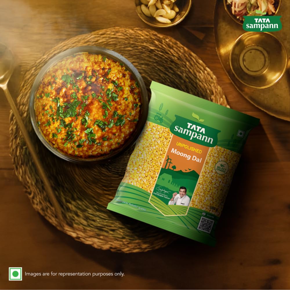 Tata Sampann Moong Dal (gelbe Kichererbsen, gespalten) 1 kg | Ungeschälte indische Linsen | Reich an Eiweiß und leicht verdaulich | Ideal für Suppen, Dal, Khichdi und gesunde Mahlzeiten