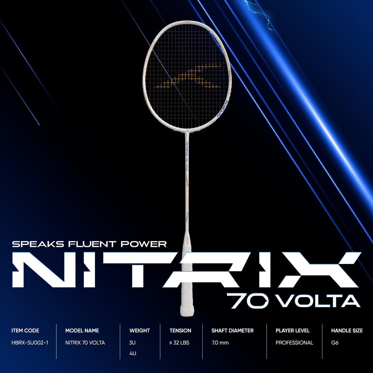 Hundred Nitrix 70 Volta Badmintonschläger mit Vollschutz | ≤32 lbs | Kopfschwer – Kraft und Geschwindigkeit | Hochwertige Carbon-Konstruktion | Aggressive Smashes und schnelle Clears (Weiß/Kupfer)