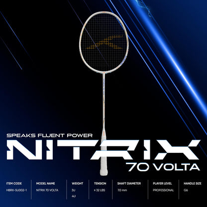 Hundred Nitrix 70 Volta Badmintonschläger mit Vollschutz | ≤32 lbs | Kopfschwer – Kraft und Geschwindigkeit | Hochwertige Carbon-Konstruktion | Aggressive Smashes und schnelle Clears (Weiß/Kupfer)